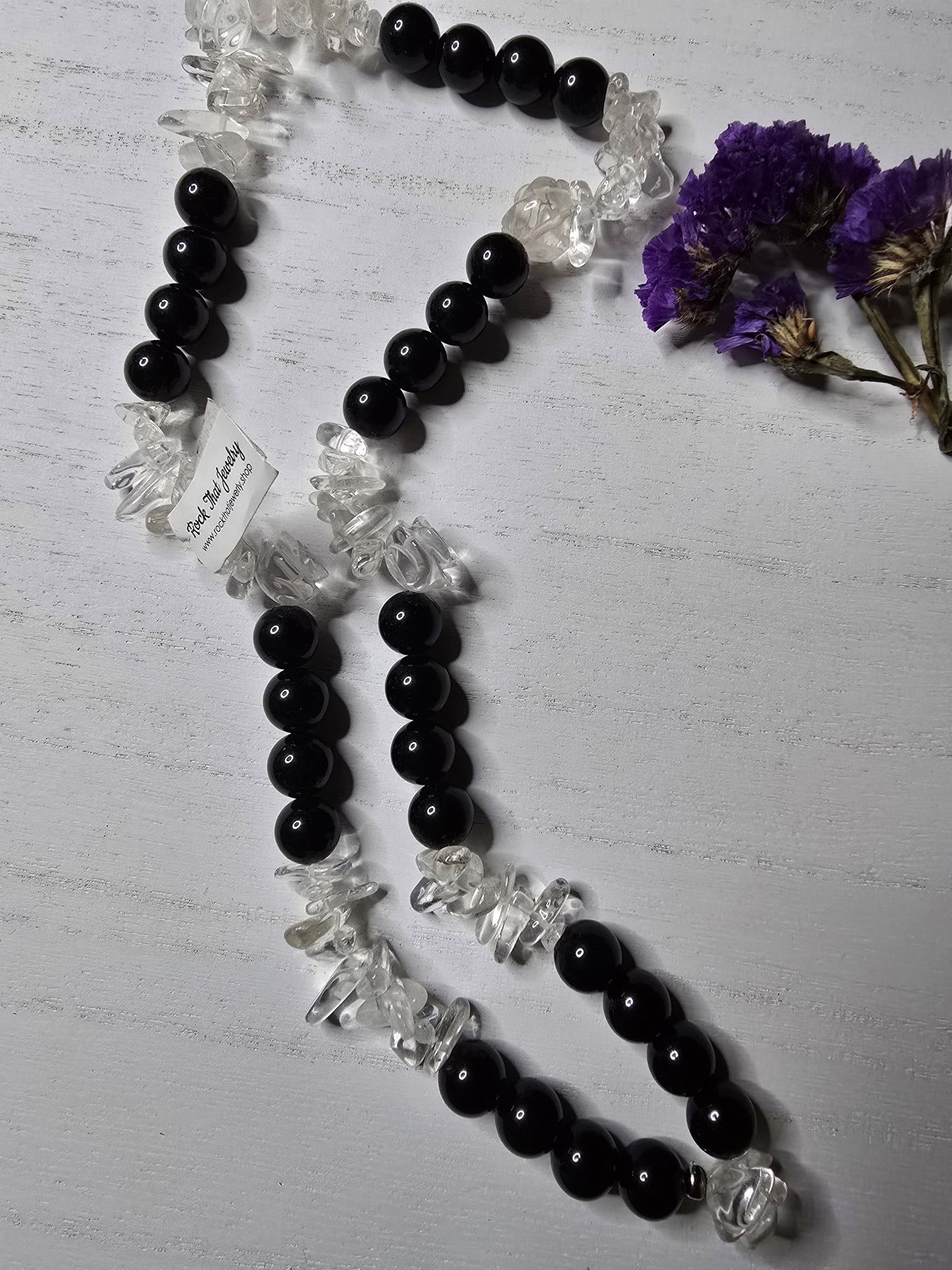 Black Obsidian & Clear Quartz Necklace