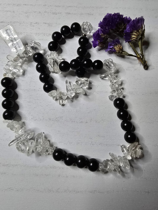 Black Obsidian & Clear Quartz Necklace